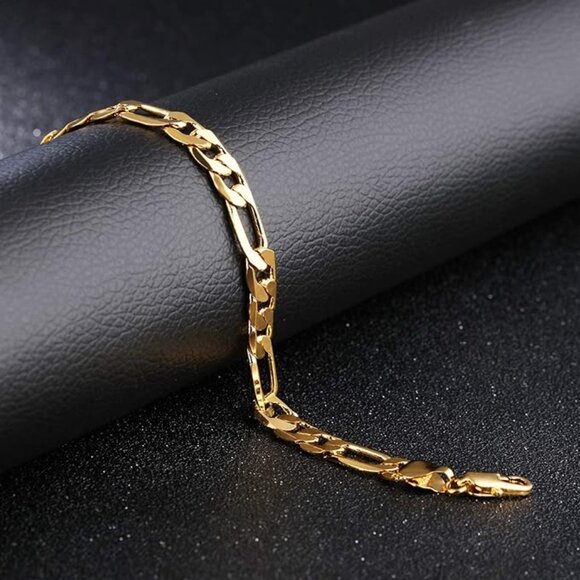 NWT 18k Gold Plated Figaro Stainless Steel Chain Bracelet 20cm/7in Unisex - Picture 2 of 3